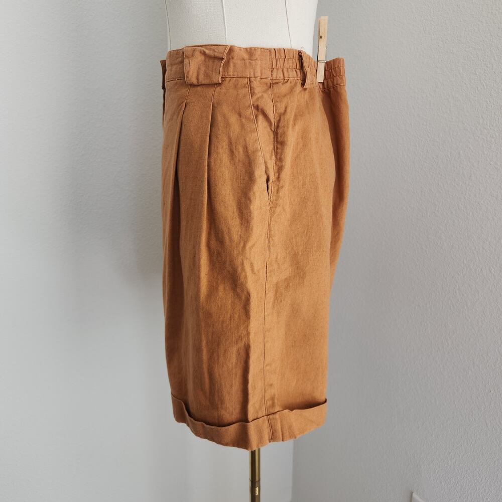 Vintage 90s Rust Orange Linen High Waisted Pleated Mom Shorts Rafaella S - Picture 4 of 11